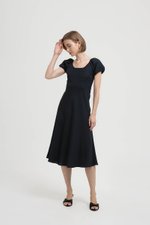 JOLINA PUFF SLEEVES BIAS LINEN DRESS