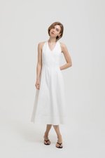 TAMARA HALTER PANELLED DENIM DRESS