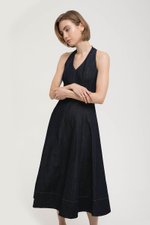 TAMARA HALTER PANELLED DENIM DRESS