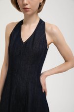 TAMARA HALTER PANELLED DENIM DRESS