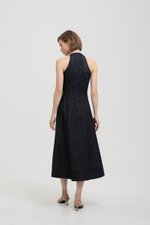 TAMARA HALTER PANELLED DENIM DRESS