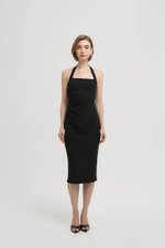 ADELINE HALTER RUCHED MIDI DRESS