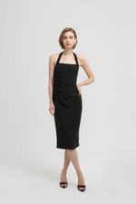 ADELINE HALTER RUCHED MIDI DRESS