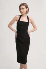ADELINE HALTER RUCHED MIDI DRESS