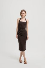 ADELINE HALTER RUCHED MIDI DRESS