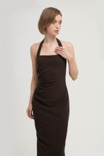 ADELINE HALTER RUCHED MIDI DRESS