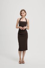 ADELINE HALTER RUCHED MIDI DRESS