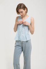 VIENNA BUTTONDOWN PLEATED LINEN TOP