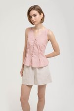 VIENNA BUTTONDOWN PLEATED LINEN TOP