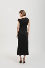 JANEY ASYMMETRIC RUCHED MIDI DRESS