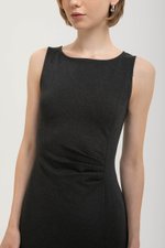 NORA RUCHED WAIST SHEATH MIDI DRESS
