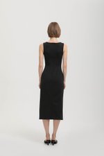 NORA RUCHED WAIST SHEATH MIDI DRESS