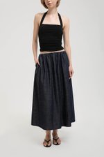 VARLEY LOW WAIST ELASTICATED CHAMBRAY DENIM SKIRT
