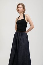 VARLEY LOW WAIST ELASTICATED CHAMBRAY DENIM SKIRT