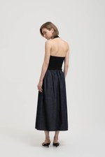 VARLEY LOW WAIST ELASTICATED CHAMBRAY DENIM SKIRT