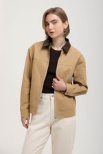 FRANKIE UTILITY BARN JACKET W REMOVABLE LEATHER COLLAR