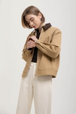 FRANKIE UTILITY BARN JACKET W REMOVABLE LEATHER COLLAR