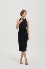 KELSIE RACER NECK RUCHED MIDI DRESS
