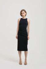 KELSIE RACER NECK RUCHED MIDI DRESS