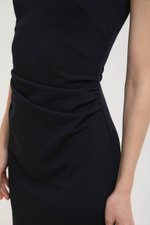 KELSIE RACER NECK RUCHED MIDI DRESS