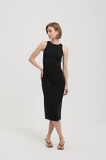 KELSIE RACER NECK RUCHED MIDI DRESS