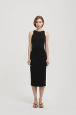 KELSIE RACER NECK RUCHED MIDI DRESS