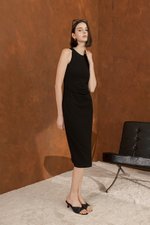 KELSIE RACER NECK RUCHED MIDI DRESS