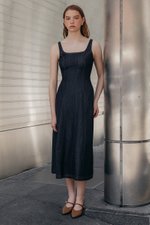 CHRISTA PANELLED DENIM MIDI DRESS