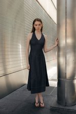 TAMARA HALTER PANELLED DENIM DRESS