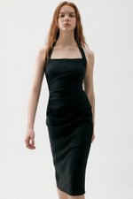 ADELINE HALTER RUCHED MIDI DRESS