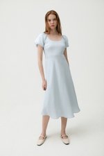 JOLINA PUFF SLEEVES BIAS LINEN DRESS