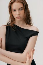JANEY ASYMMETRIC RUCHED MIDI DRESS