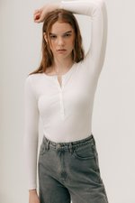 STACIA BUTTONDOWN LONGLINE RIBBED KNIT TOP