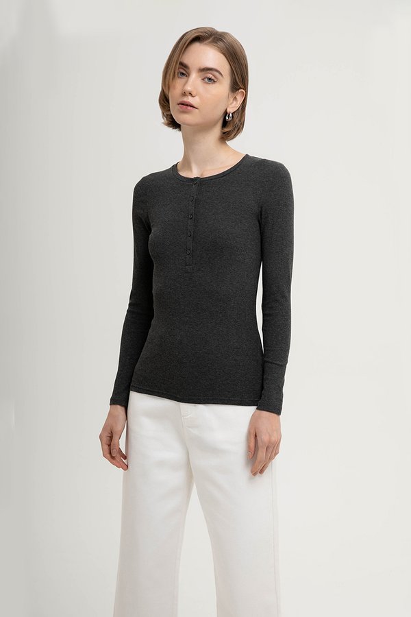 STACIA BUTTONDOWN LONGLINE RIBBED KNIT TOP
