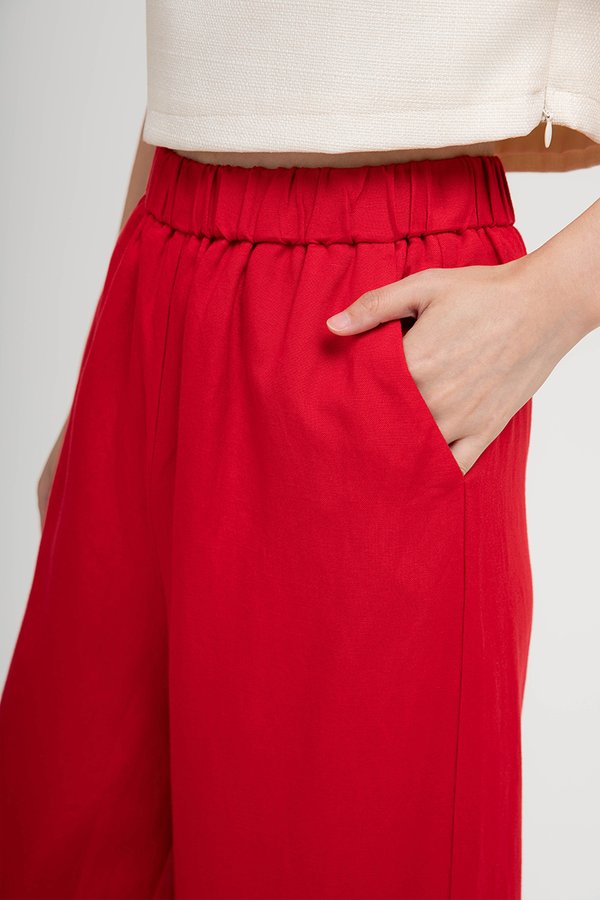 HARPER ELASTIC WAISTBAND WIDE LEG LINEN PANTS (SALE)