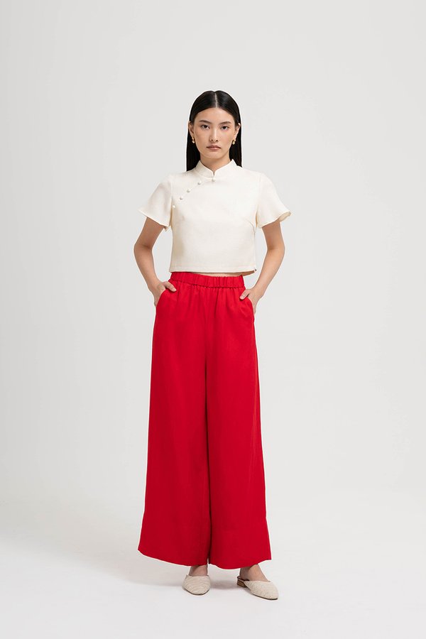 HARPER ELASTIC WAISTBAND WIDE LEG LINEN PANTS (SALE)