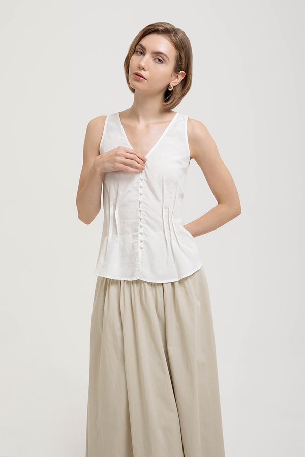 VIENNA BUTTONDOWN PLEATED LINEN TOP