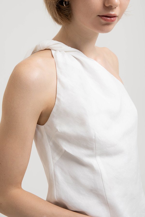 ANNETTE ONE SHOULDER TWIST LINEN TOP