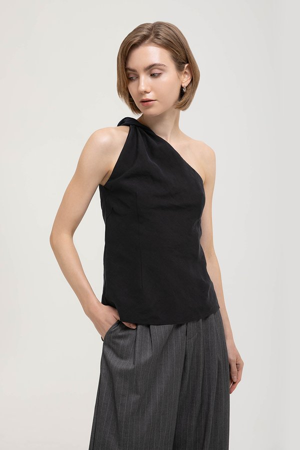 ANNETTE TOGA ONE SHOULDER TWIST LINEN TOP