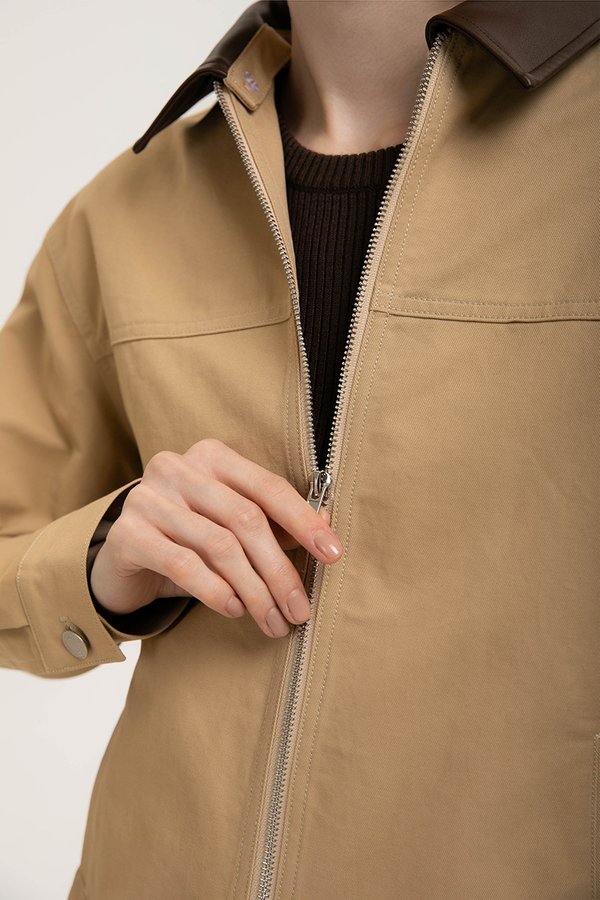 FRANKIE UTILITY BARN JACKET W REMOVABLE LEATHER COLLAR