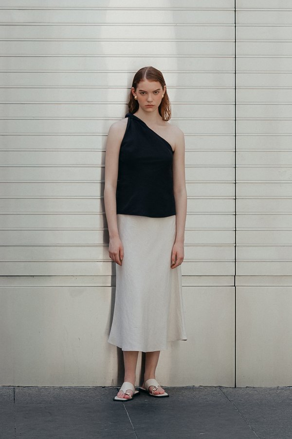 ANNETTE TOGA ONE SHOULDER TWIST LINEN TOP