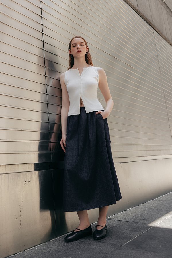 VARLEY LOW WAIST ELASTICATED CHAMBRAY DENIM SKIRT