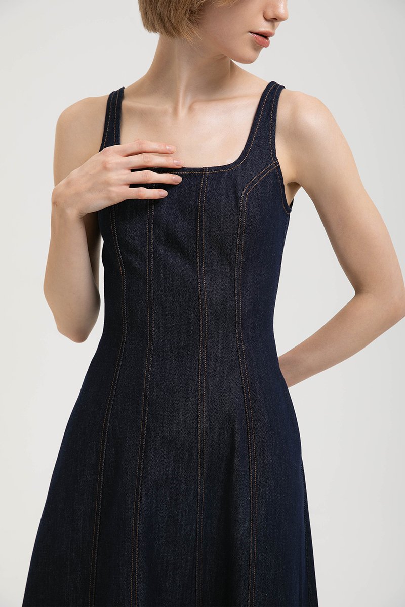 CHRISTA PANELLED DENIM MIDI DRESS