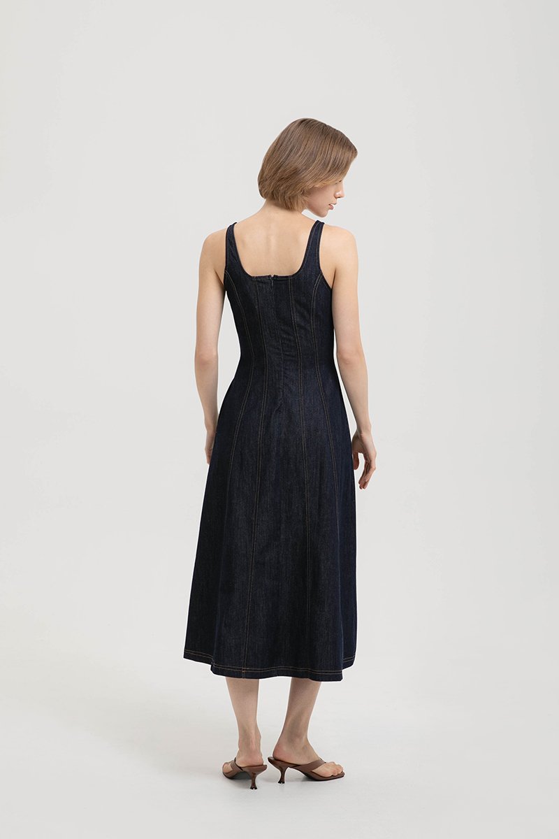 CHRISTA PANELLED DENIM MIDI DRESS