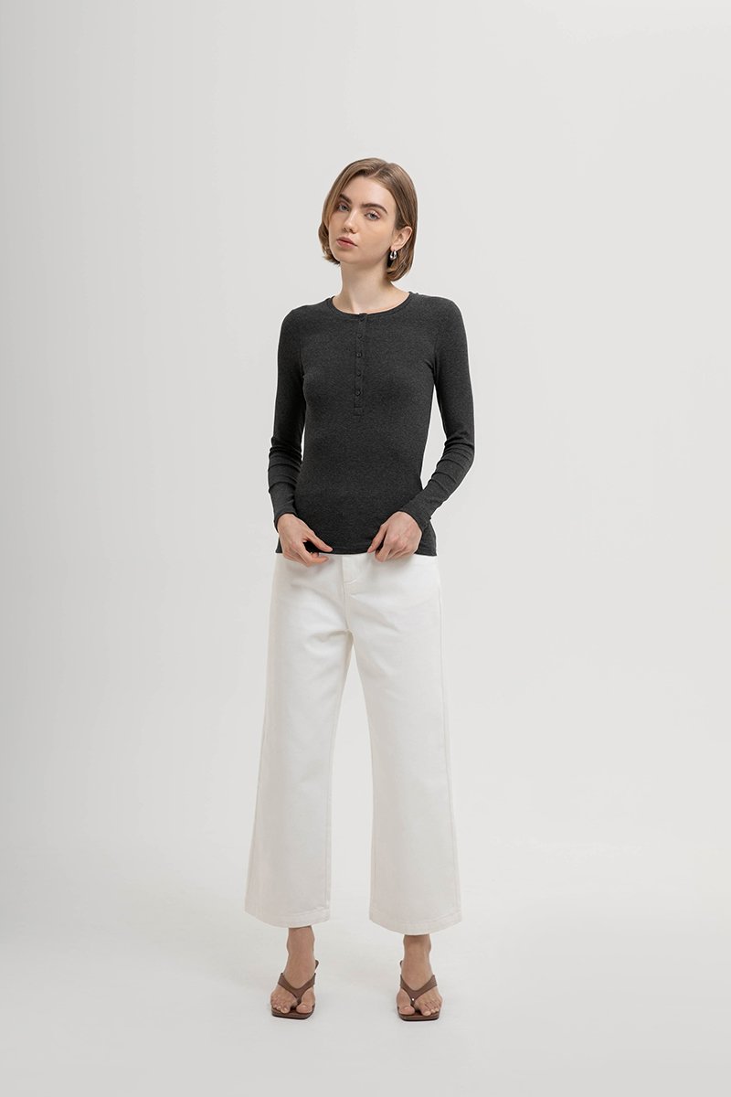 STACIA BUTTONDOWN LONGLINE RIBBED KNIT TOP