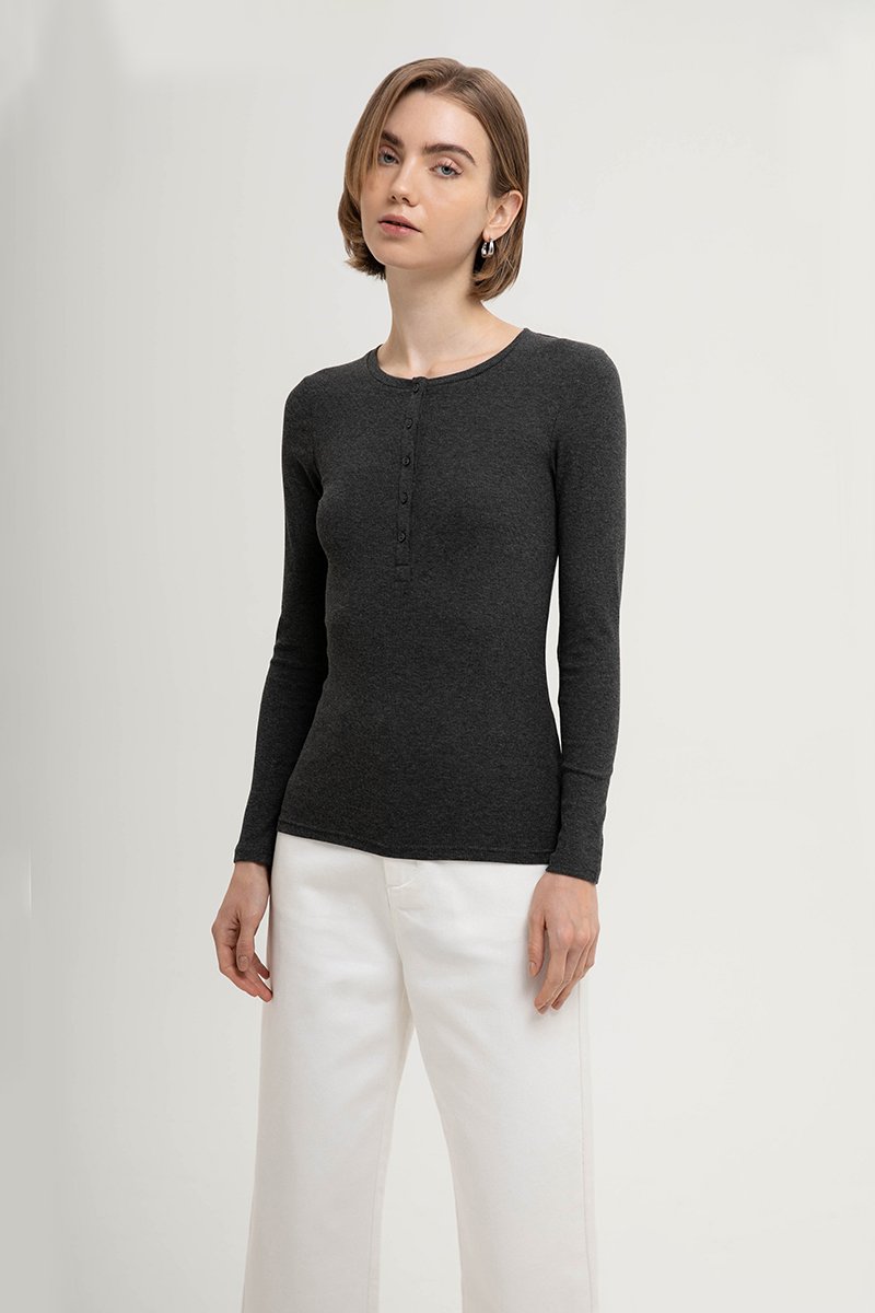 STACIA BUTTONDOWN LONGLINE RIBBED KNIT TOP