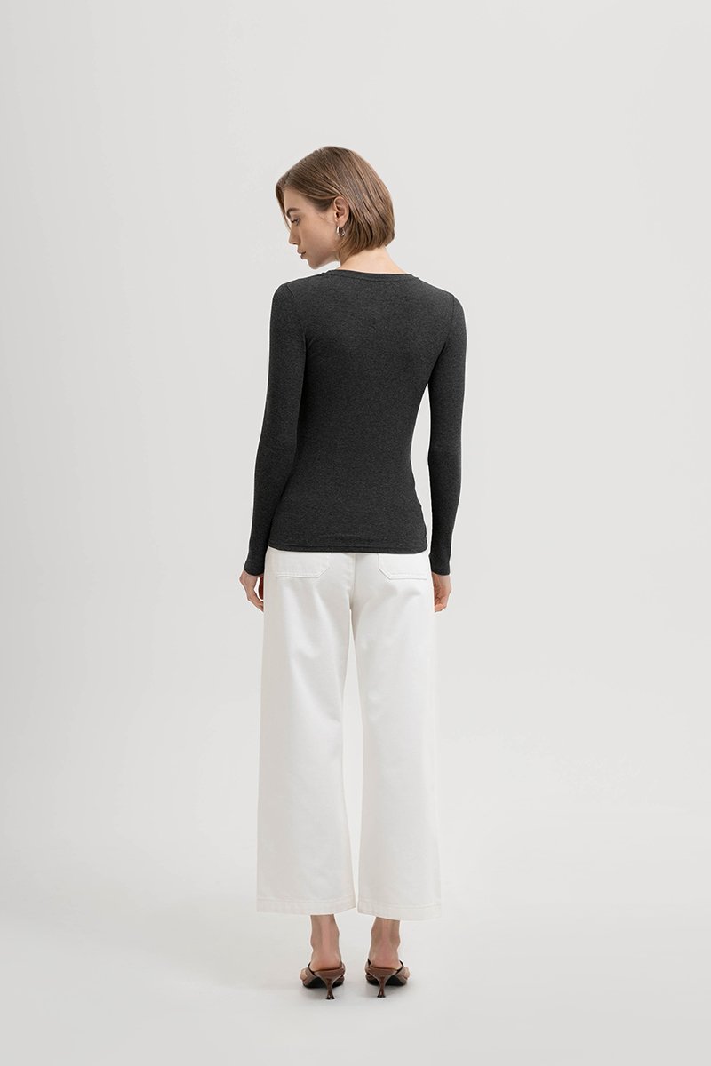 STACIA BUTTONDOWN LONGLINE RIBBED KNIT TOP