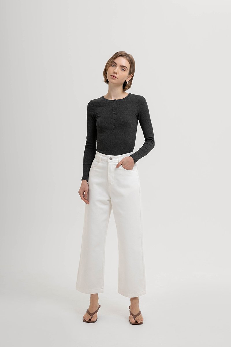 STACIA BUTTONDOWN LONGLINE RIBBED KNIT TOP