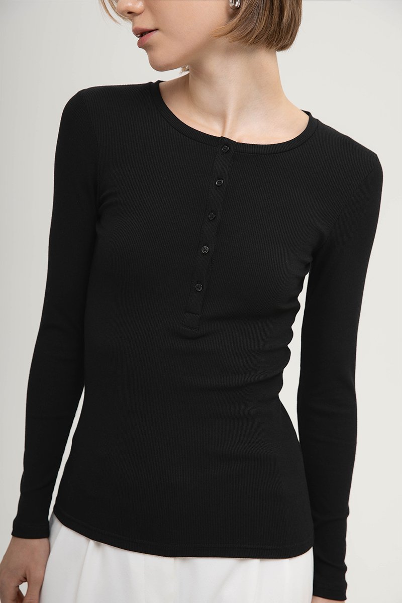 STACIA BUTTONDOWN LONGLINE RIBBED KNIT TOP