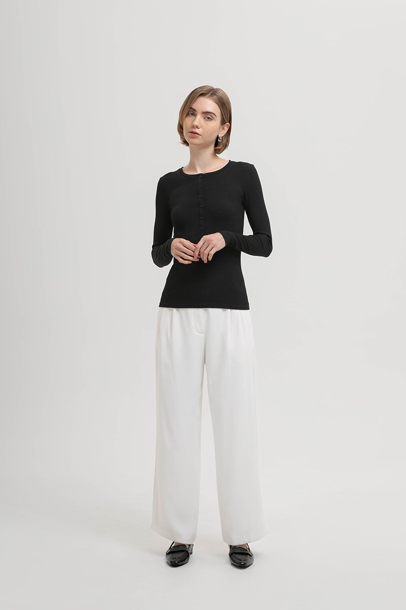 STACIA BUTTONDOWN LONGLINE RIBBED KNIT TOP